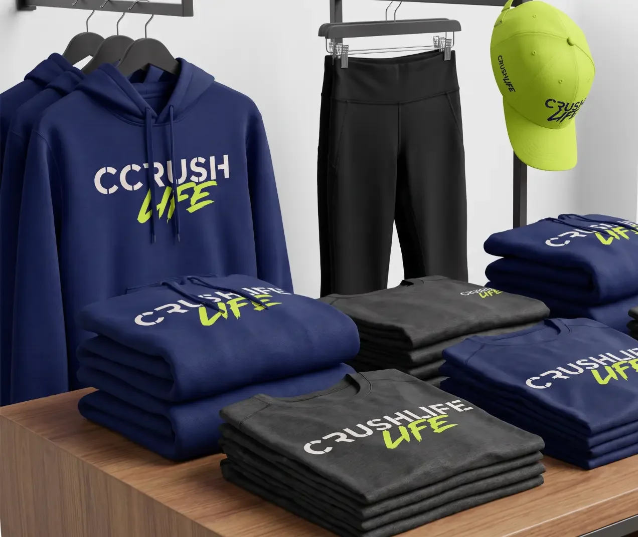 Folded Crush Life hoodies and tees in store